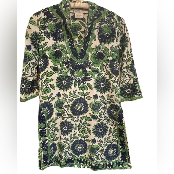 Gretchen Scott Designs Tops - 🔥💙💚Gretchen Scott size XS GORGEOUS blouse beautiful embroidery blue/green